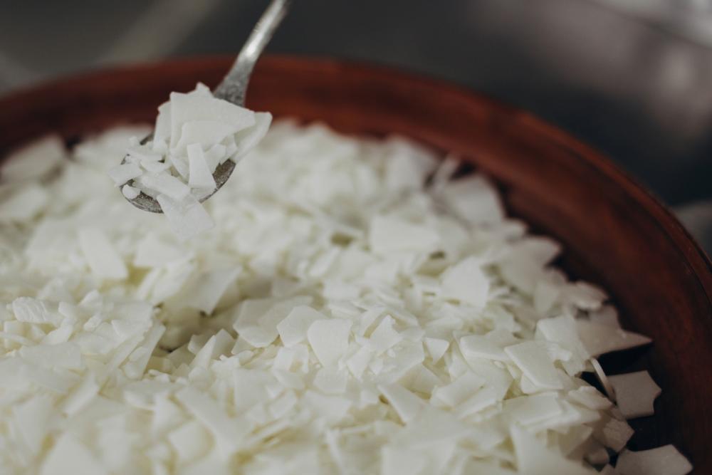 Natural raw soy wax flakes used in Crafted by L.E.O. candles