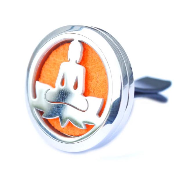 Open Lotus Buddha car diffuser locket with felt pad inside, ready for essential oil drops.