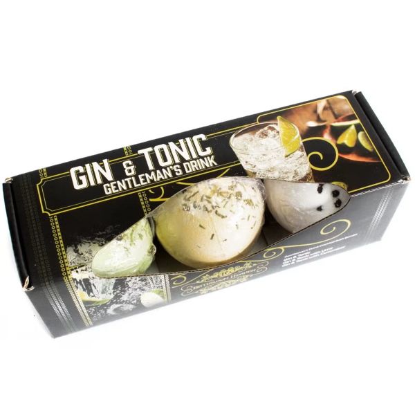 Cocktail Bath Bomb Gift Set – Set of Three Gin & Tonic Bath Bombs 450 g – refreshing citrus botanical bath fizzers
