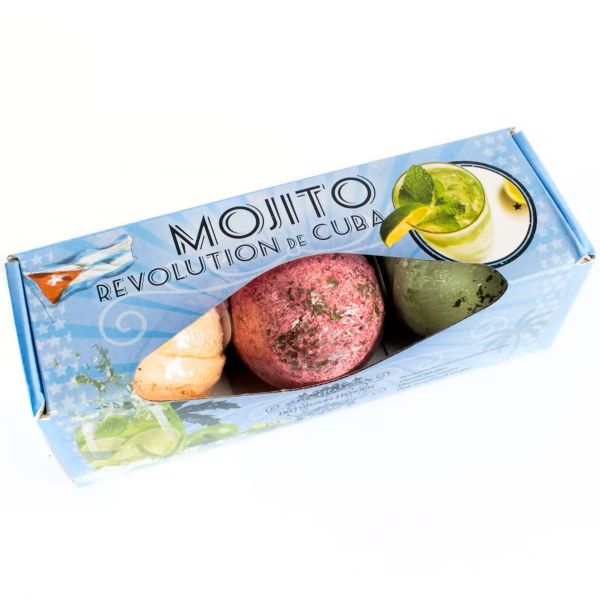 Mojito Cocktail Bath Bomb Gift Set – Revolution de Cuba edition with three lime and mint fizzers