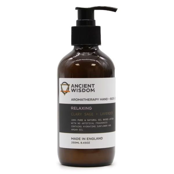 Clary Sage & Lavender Hand & Body Lotion in 250ml pump bottle with elegant label design.