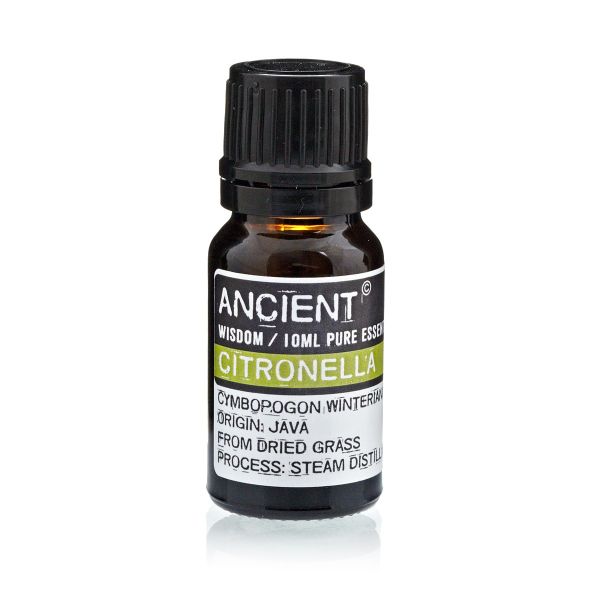 Single amber glass bottle of Citronella Essential Oil with label, displayed upright on a white background.
