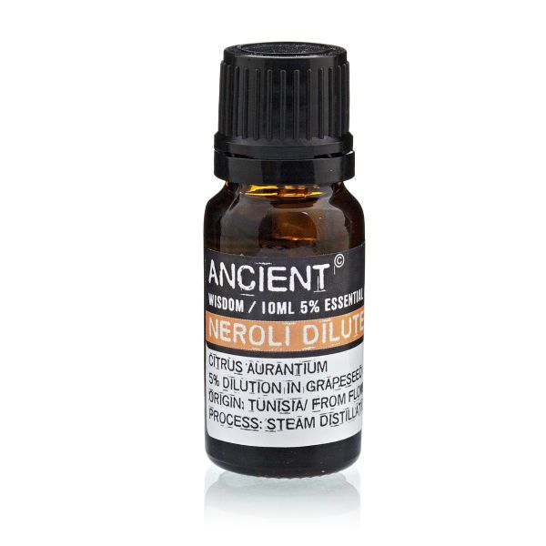 Single amber glass bottle of Neroli Essential Oil with label, displayed upright on a white background.