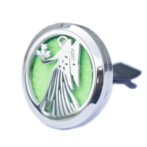 Close‑up of Guardian Angel car diffuser locket open, showing felt pad inside ready for essential oil drops.