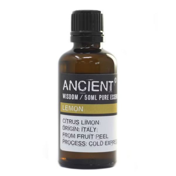 Simple product shot of 50ml Lemon Essential Oil bottle, upright and unstyled, for retail display.