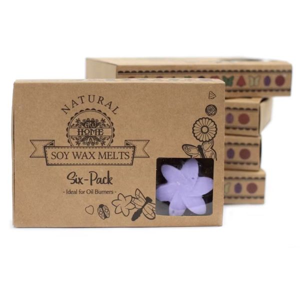 Box of six Lavender Fields wax melts in matchbox-style packaging with cardboard dividers.