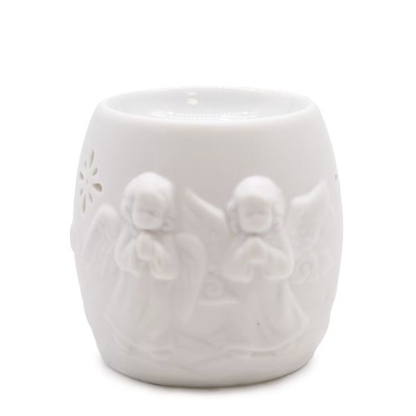White ceramic cherub oil burner with open tealight chamber – Scented Serenade