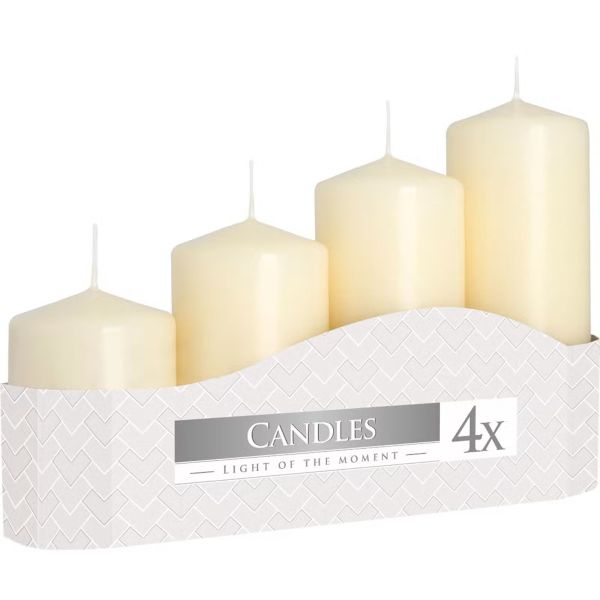 Set of 4 Pillar Candles  50mm (11/16/22/33H) - Ivory