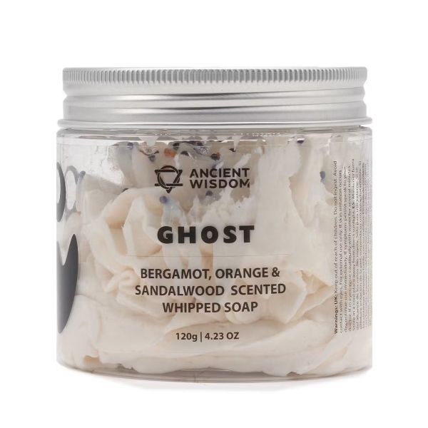 Ghost Whipped Soap in clear jar with Halloween label