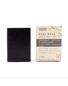 Klay Soap Bergamot & Sandalwood bar with botanical packaging