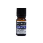 Single bottle of Lavender Essential Oil in amber glass with label, displayed upright on a white background.