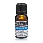 Single amber glass bottle of Chamomile Essential Oil with label, displayed upright on a white background.
