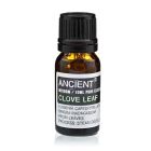 Single amber glass bottle of Clove Leaf Essential Oil with label, displayed upright on a white background.