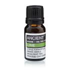 Single amber glass bottle of Lime Essential Oil with label, displayed upright on a white background.
