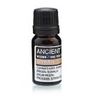 Single amber glass bottle of Myrrh Essential Oil with label, displayed upright on a white background.