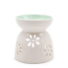 Classic White Oil Burner - Floral with Teal Well