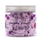 Parma Violet Whipped Soap in clear jar with purple tint and floral label